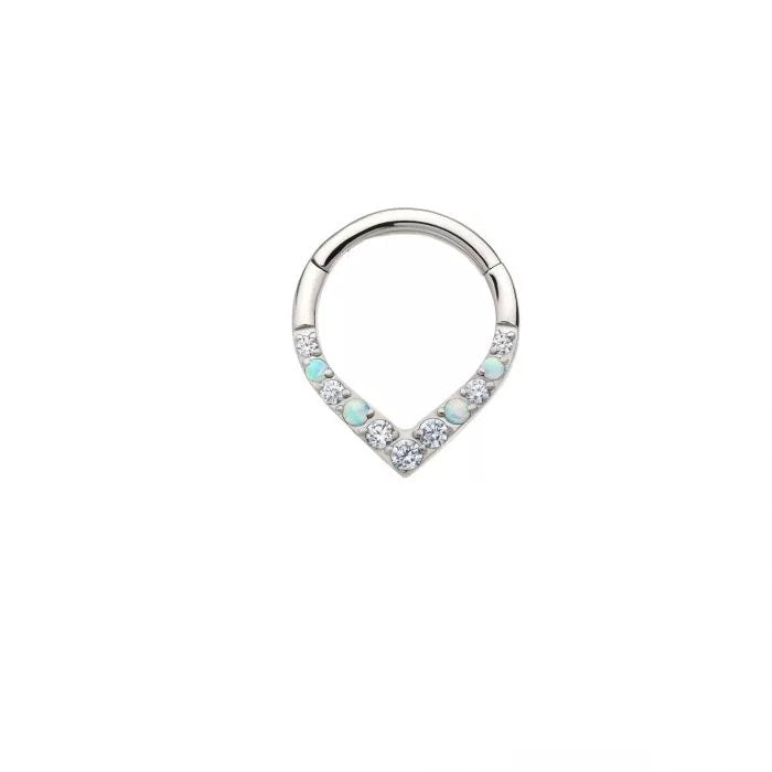 Teardrop 7 Gem And 4 Opal Hinged Hoop