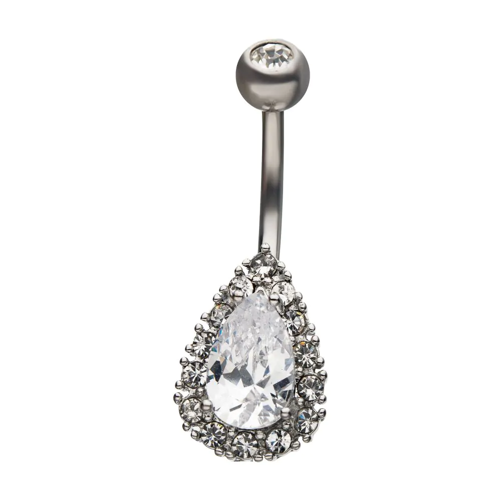 Teardrop With Prong CZ Outline Navel