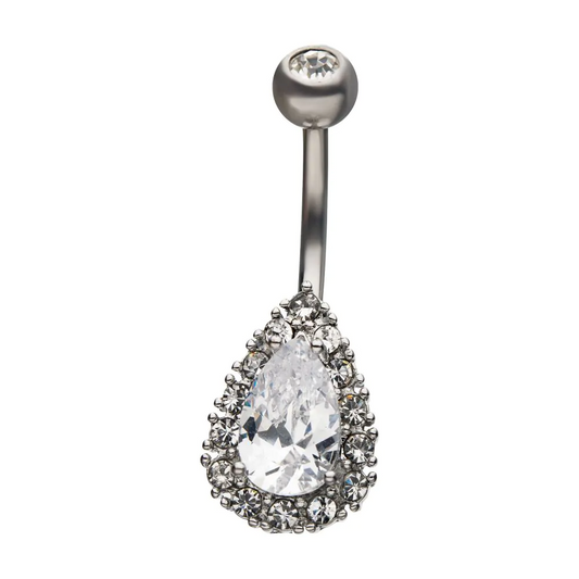 Teardrop With Prong CZ Outline Navel