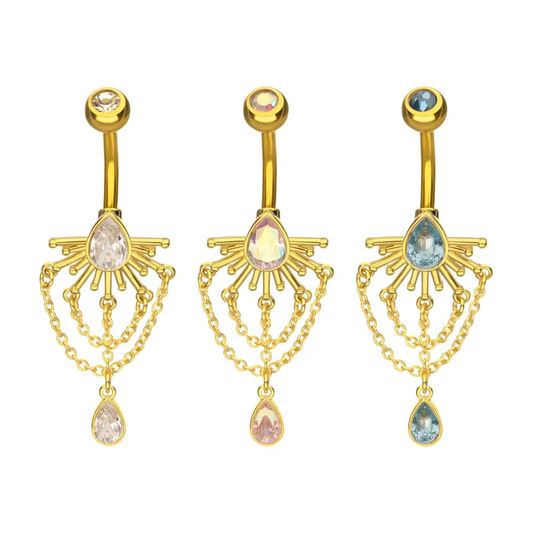 Teardrop Sunburst With Chains Dangle Navel