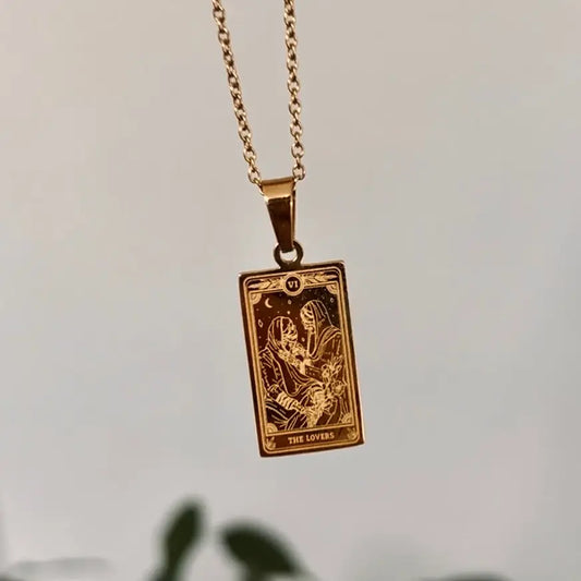 The Lovers Tarot Card Necklace in Gold