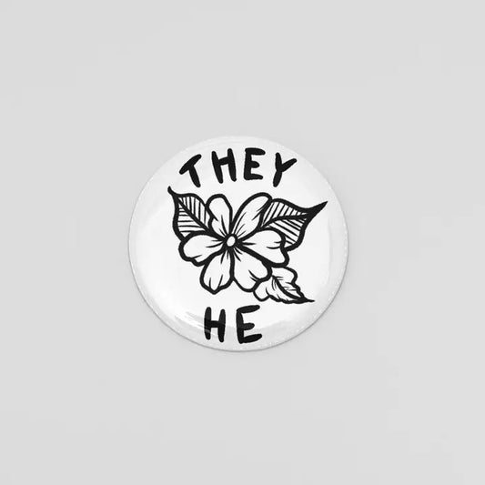 They He Floral Pronoun Button