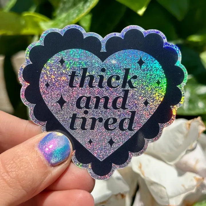 Thick and Tired Glittery Scalloped Heart Sticker