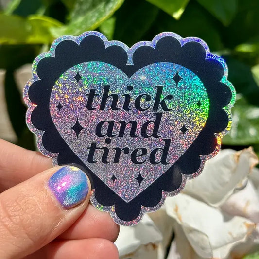 Thick and Tired Glittery Scalloped Heart Sticker