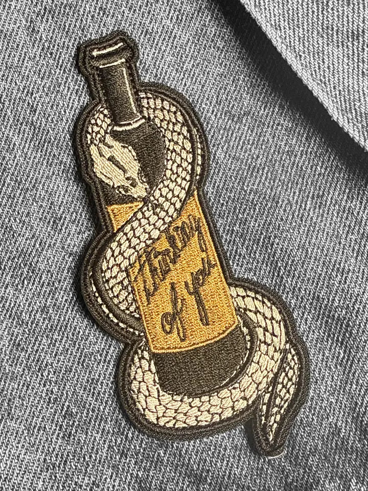 Thinking of You Wine Bottle Embroidered Iron-On Patch