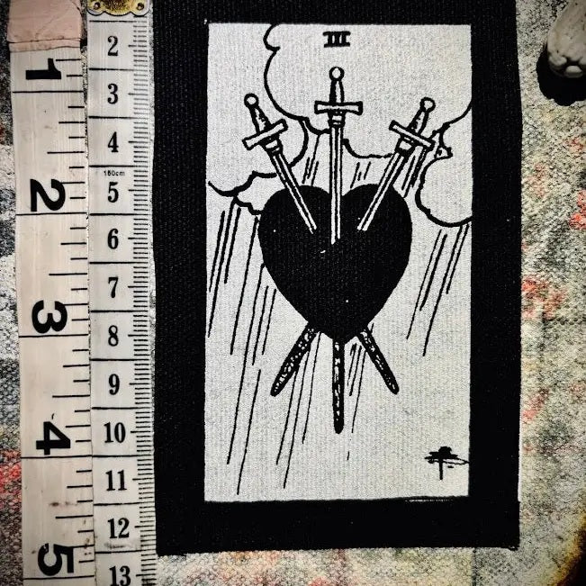 Three of Swords Tarot Card Patch.