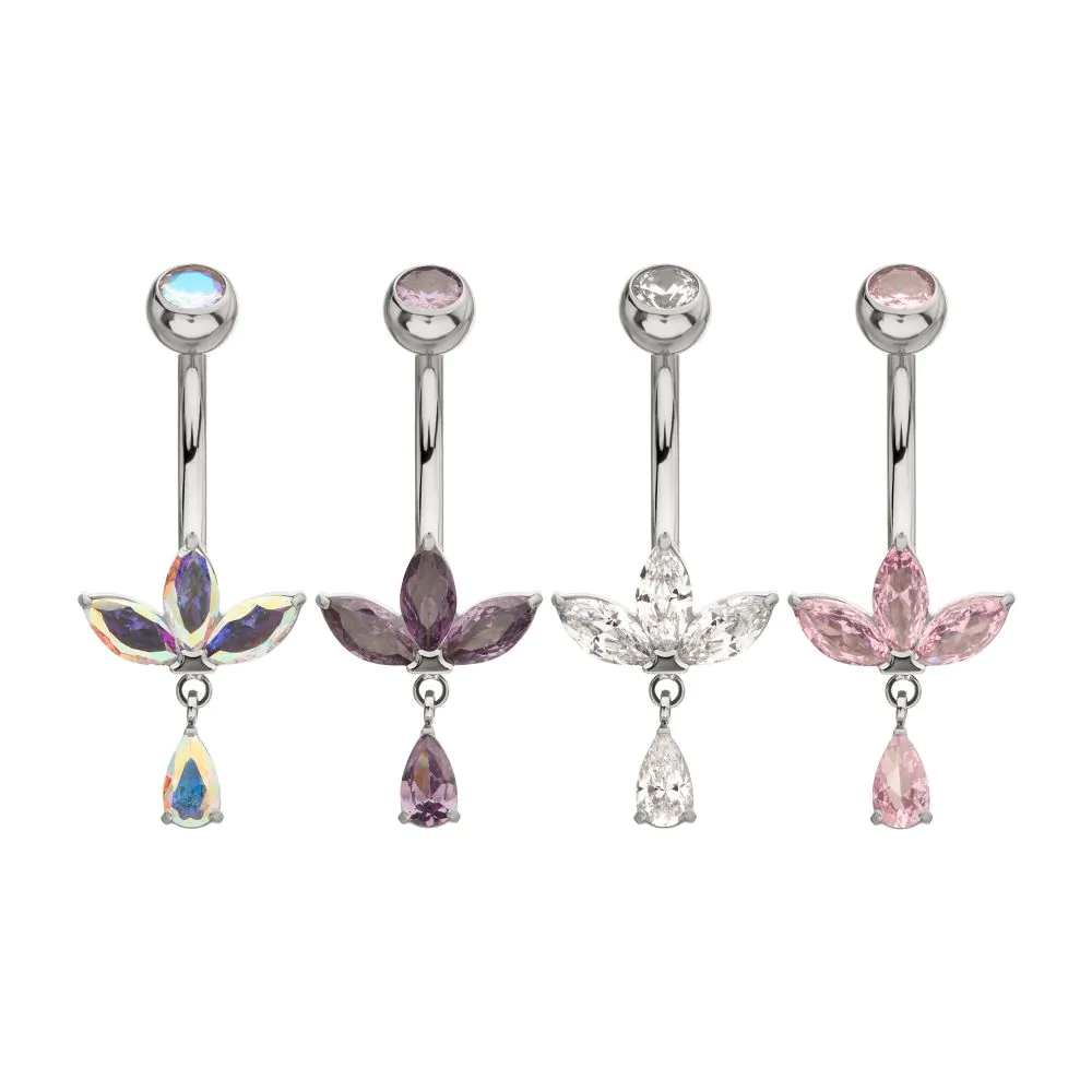 3 Marquise And 1 Teardrop Dangle Titanium Navel