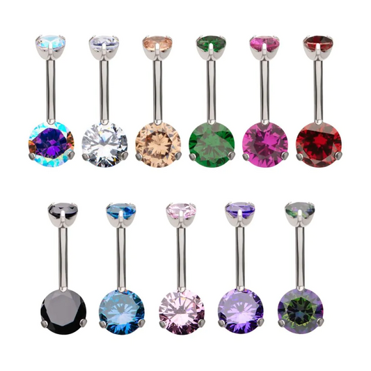3 Prong 5mm / 8mm Round Gem Titanium Navel