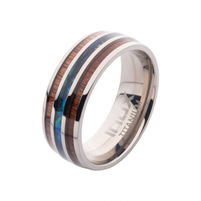 Titanium Ring Wood And Shell Sz10