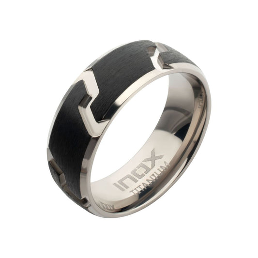 Black IP Titanium Tread Pattern Ring Size 11