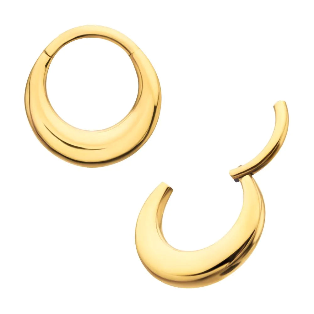 Dome Shape Hinged Hoop 24kt Gold PVD