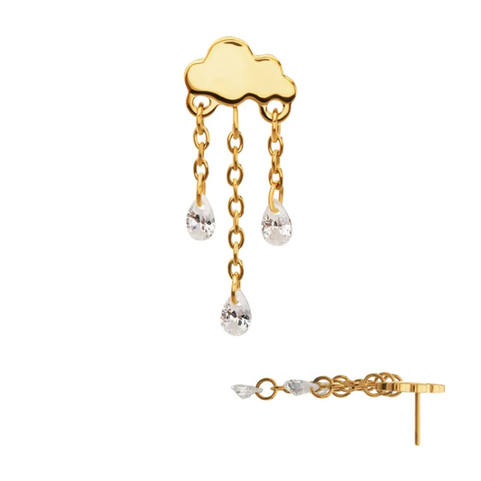 Rain Cloud CZ Dangle 24kt Gold PVD Threadless Top