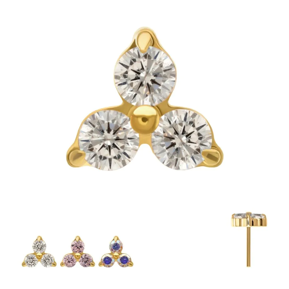 Trinity Round CZ 24kt Gold PVD Threadless Top