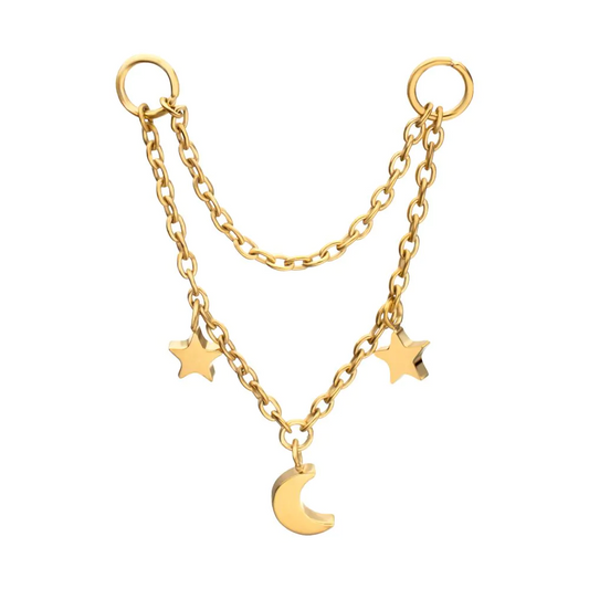 Star & Moon 20mm / 24mm 24KT PVD Rolo Chain