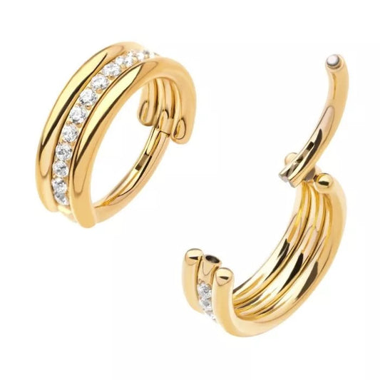 Triple Band 1 Line CZ 24kt Gold 16G