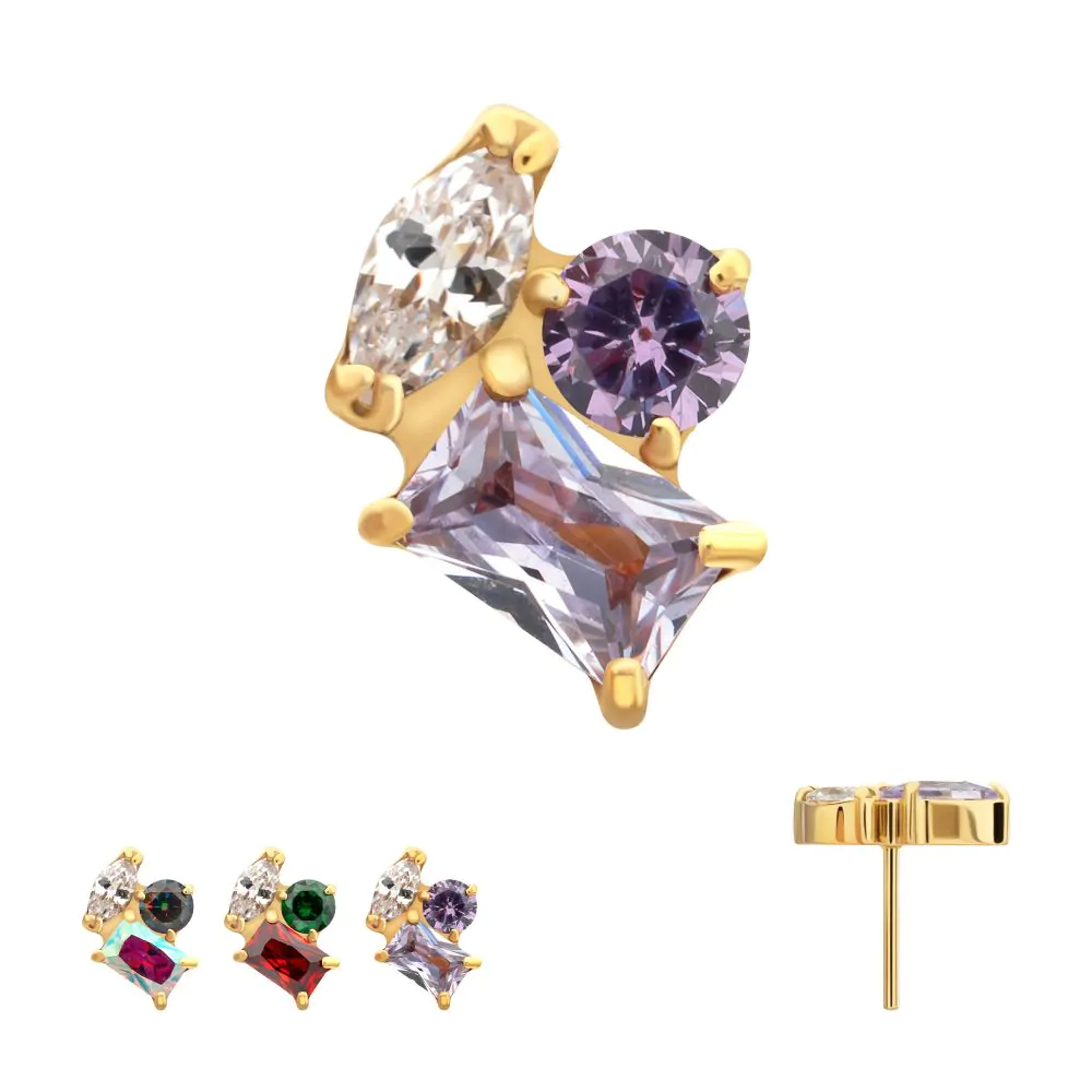 Harmony Cluster Marquise Round Baguette 24kt PVD Threadless Top