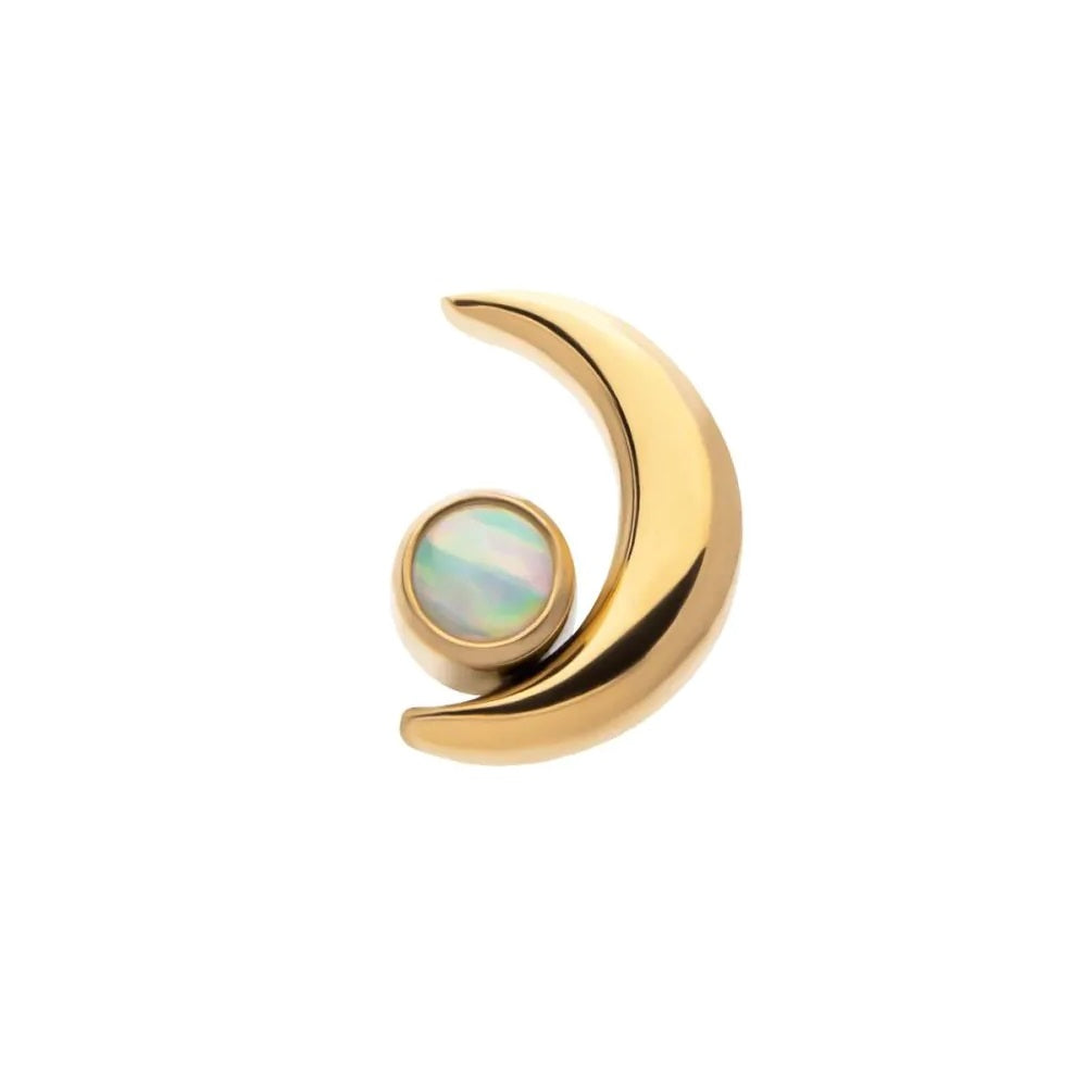 Crescent Moon With Bezel Opal 24kt PVD Threadless Top