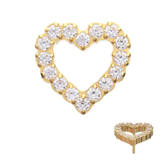 24kt PVD Heart Outline Pave Set Threadless Top