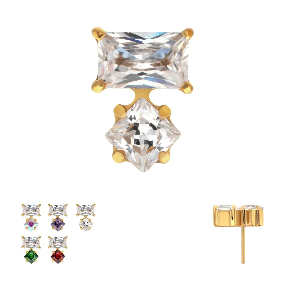 Baguette And Princess Cut Diamond Shape 24kt Gold Threadless Top