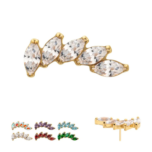 5 Marquise Staggered Cluster 24kt Gold PVD Threadless Top