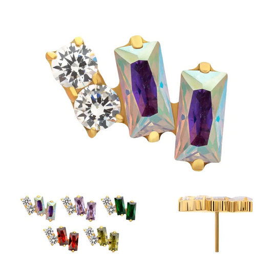 Eclat Cluster Double Round And Baguette CZ 24kt PVD Threadless Top