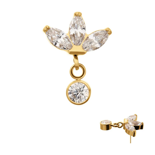 Triple Marquise With Bezel Round CZ Dangle 24kt PVD Threadless Top