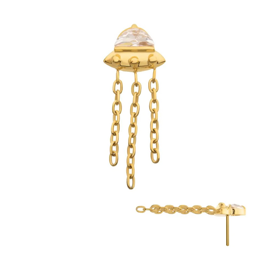 UFO With CZ And 3 Chains 24kt Gold Threadless Top