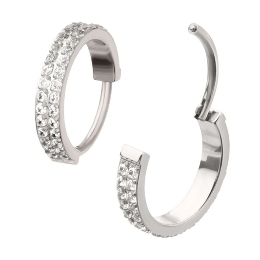 Double Row CZ Platinum PVD Hinged Hoop
