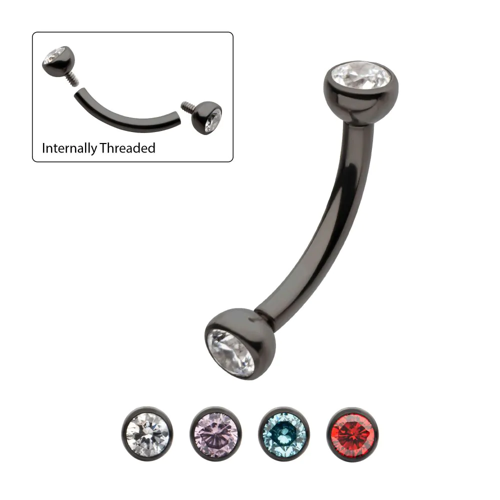 Double Bezel CZ 16g Curved Barbell Black PVD Titanium