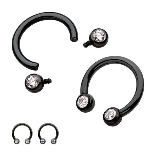 Double Bezel CZ 16g Circular Barbell Black PVD Titanium