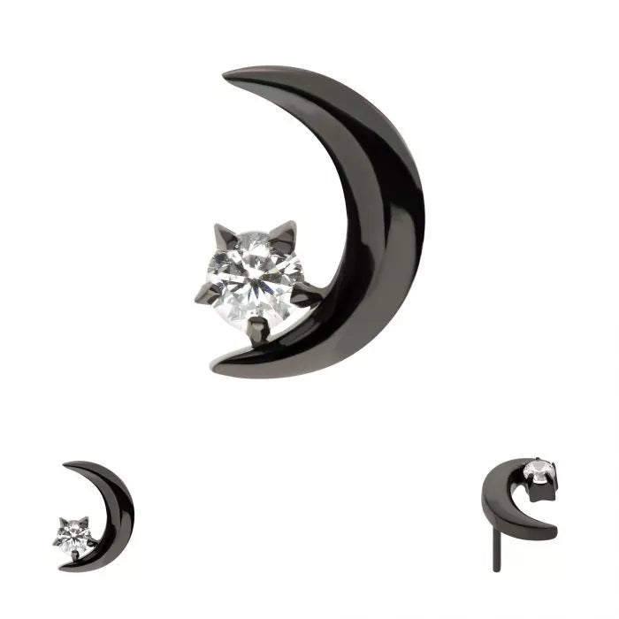 Black PVD Crescent Moon With Prong CZ Threadless Top