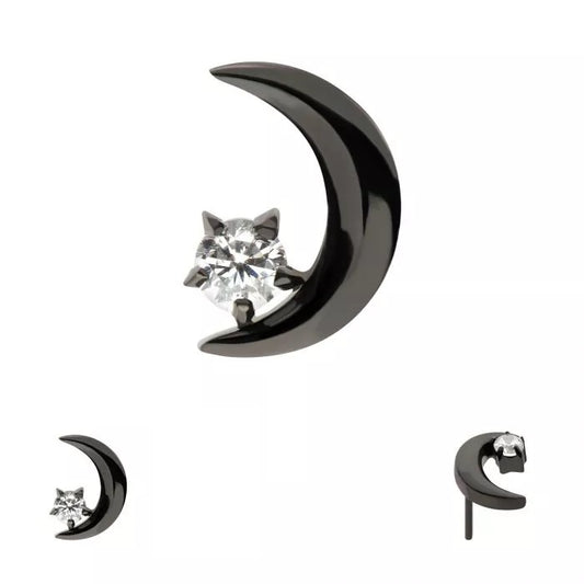 Black PVD Crescent Moon With Prong CZ Threadless Top
