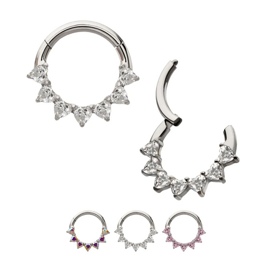 Heart CZs Front Facing Titanium Hinged Hoop
