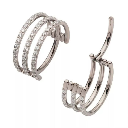 Triple Line Jewelled Hinged Hoop