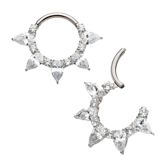 Round And Teardrop Cluster Titanium Hinged Hoop