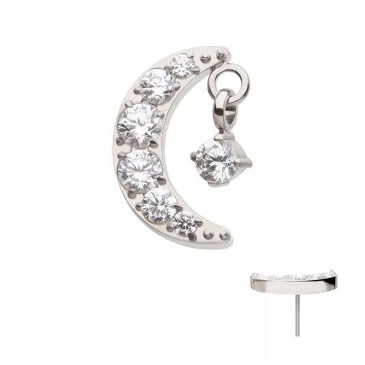 Crescent Moon CZ With Prong Dangle Threadless Top