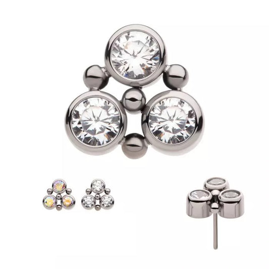 3 Bez CZ Trinity With Beads Threadless Top