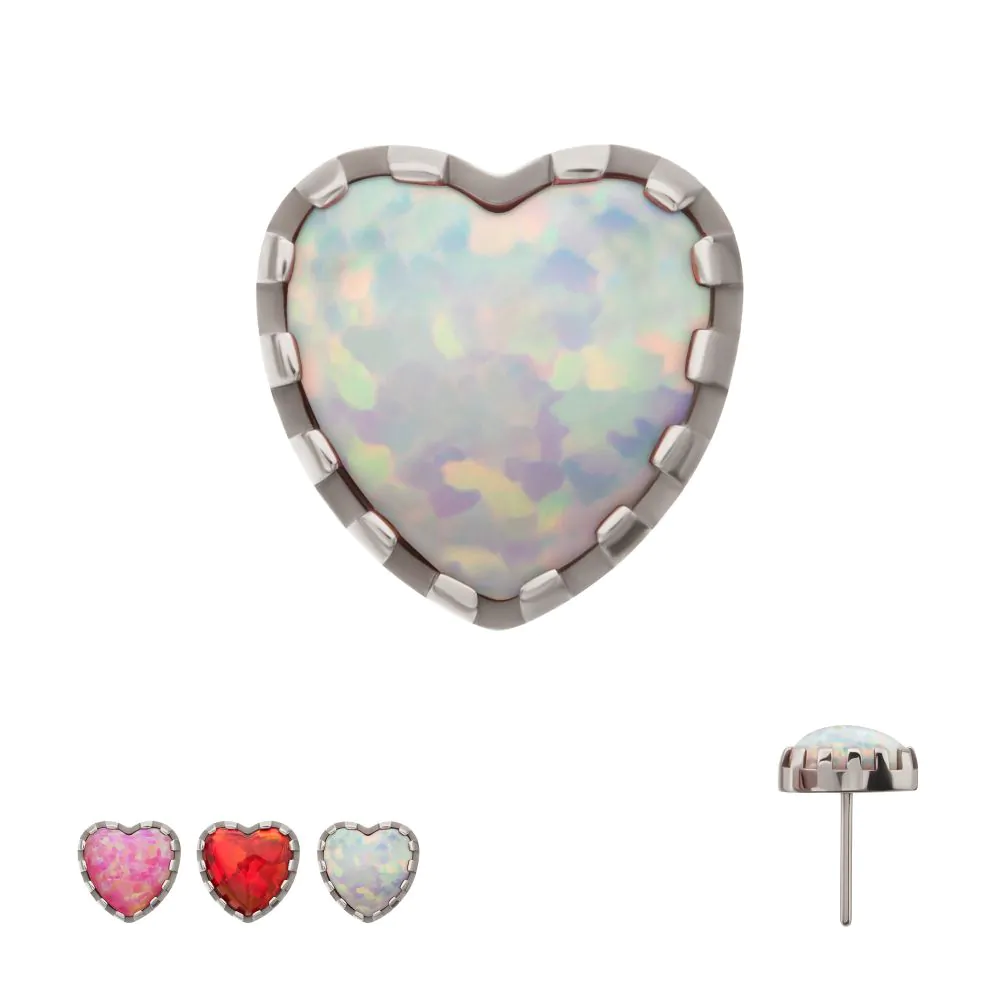 Heart Opal Crown Prong Threadless Top