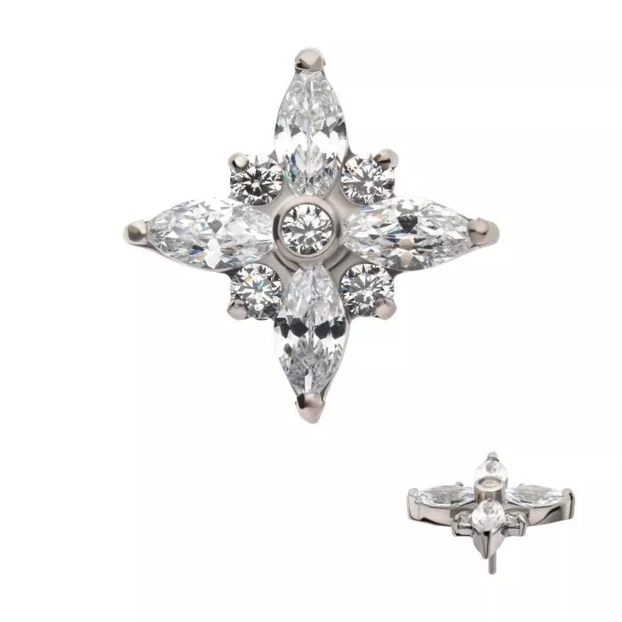 Titanio sin rosca con parte superior en forma de cruz de circonita cúbica redonda y marquesa agrupada