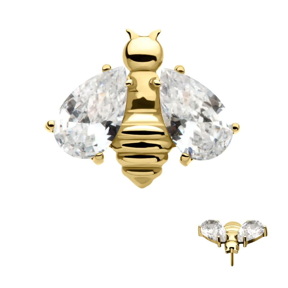 Bee Prong CZ Wings 24kt PVD Threadless Top