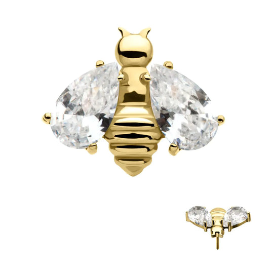 Bee Prong CZ Wings 24kt PVD Threadless Top