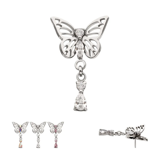 Butterfly Prong Multi Gem & Dangle Threadless Top
