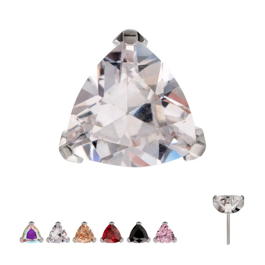Rounded Triangle Prong CZ Titanium Threadless Top