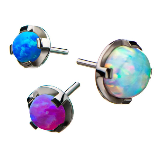 Titanium Internally Threaded 3-Prong Set Synthetic Opal Top
