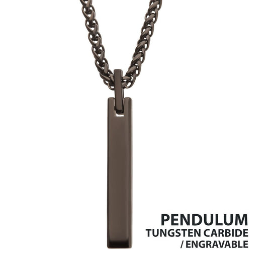 Black IP Tungsten Engravable Bar Pendant 22"