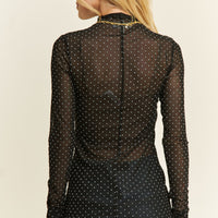 Polka-dot Mesh Long Sleeve Top
