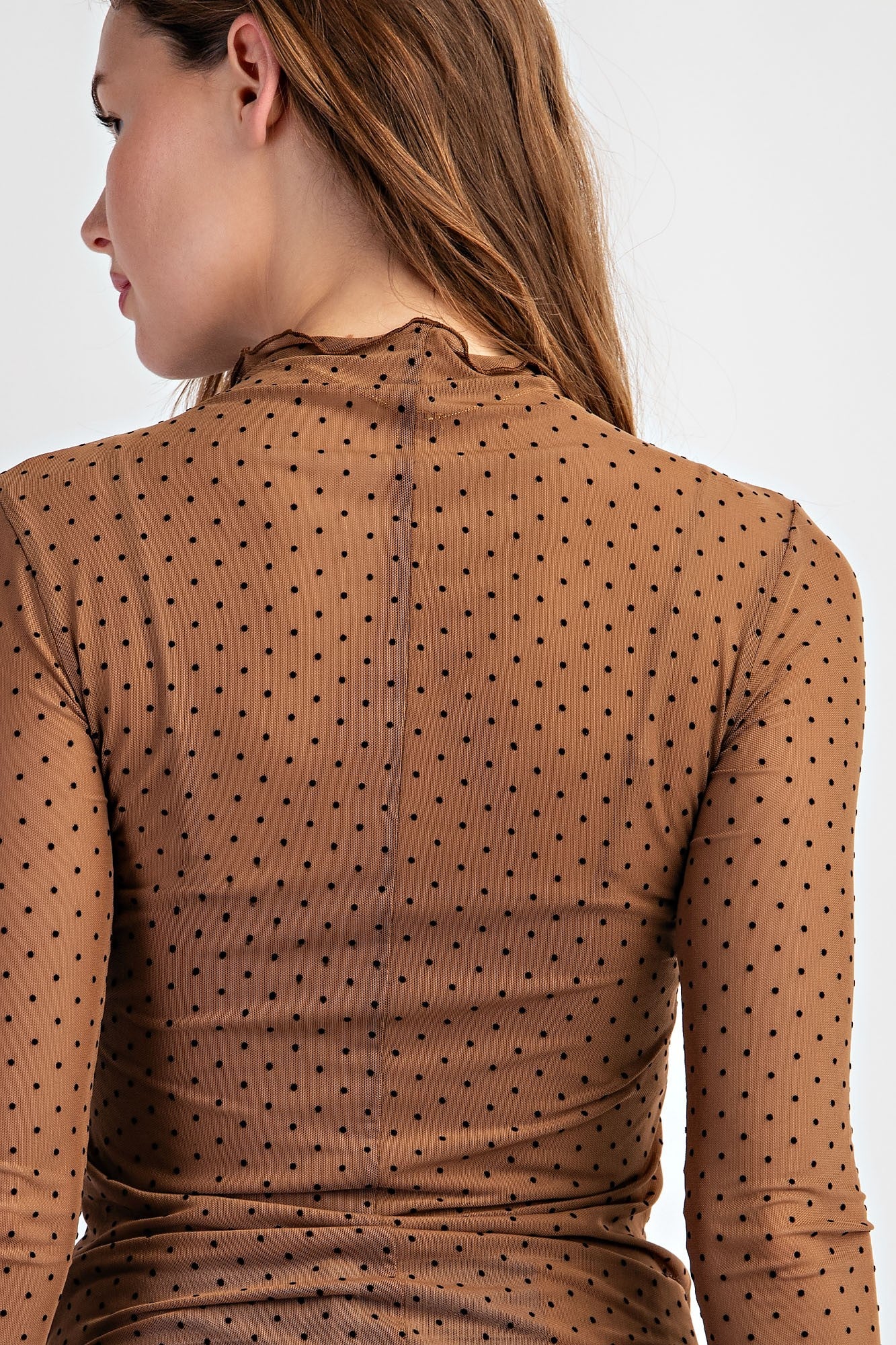 Polka Dot Mesh Long Sleeve Top