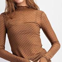 Polka Dot Mesh Long Sleeve Top