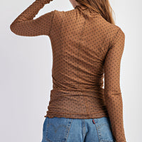 Polka Dot Mesh Long Sleeve Plus Top