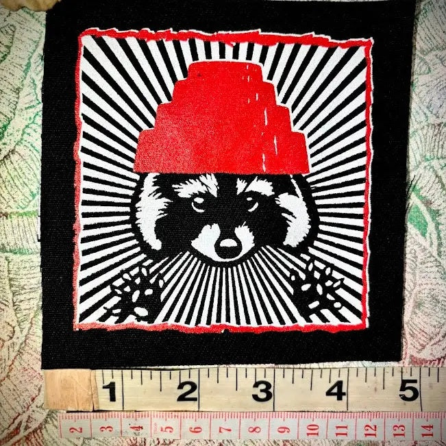 Are We Not Trashy? Raccoon with A Devo Hat Patch